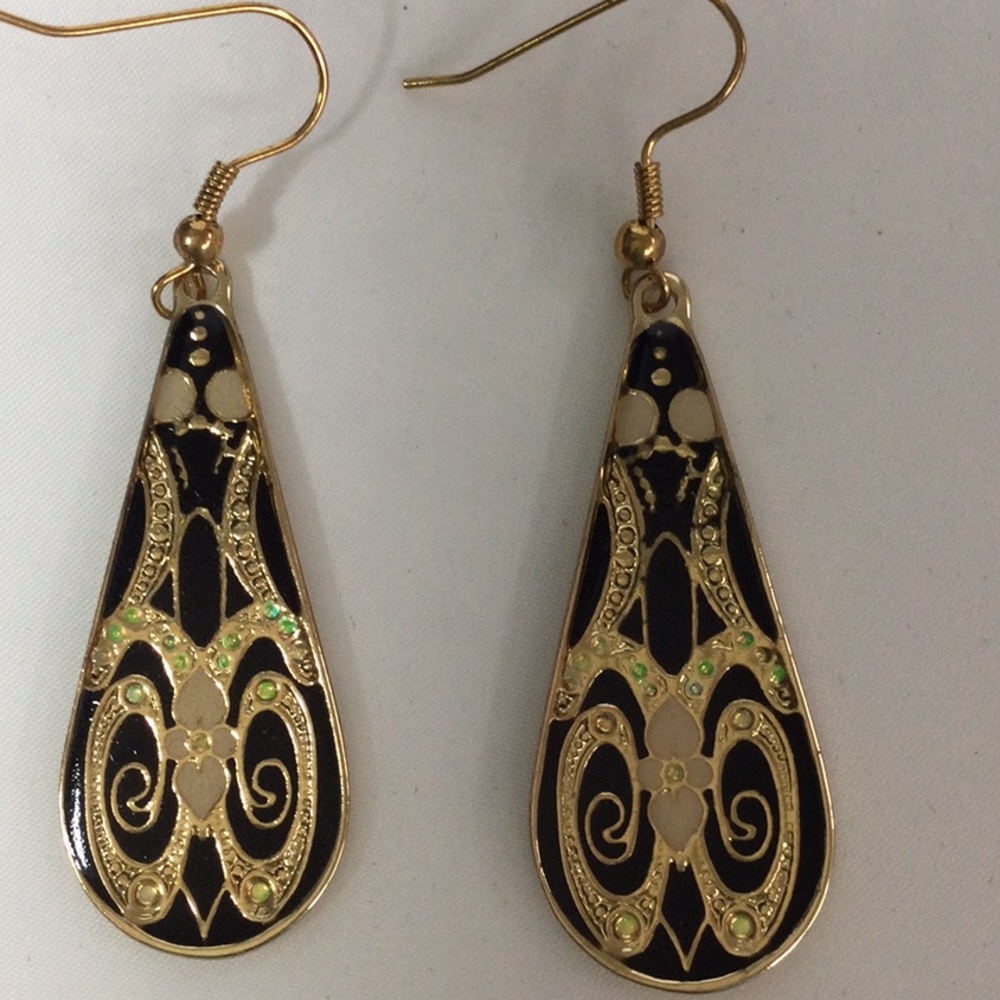 Hand Crafted gold and black earrings